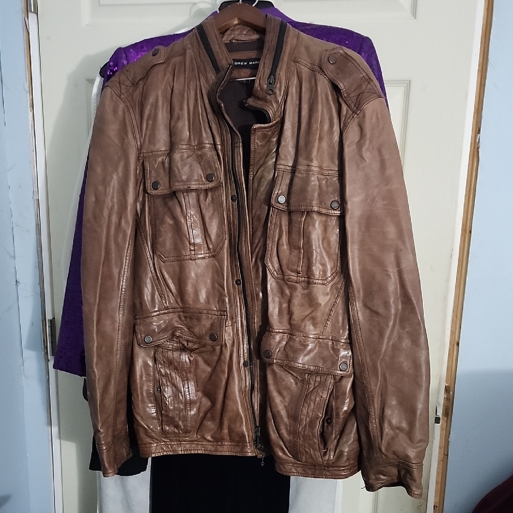 Andrew Marc Tan Leather Military Jacket